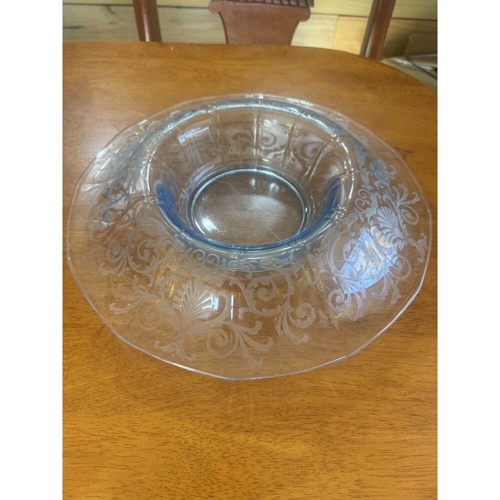 Vintage Fostoria JUNE Azure Blue 12" Centerpiece mushroom bowl